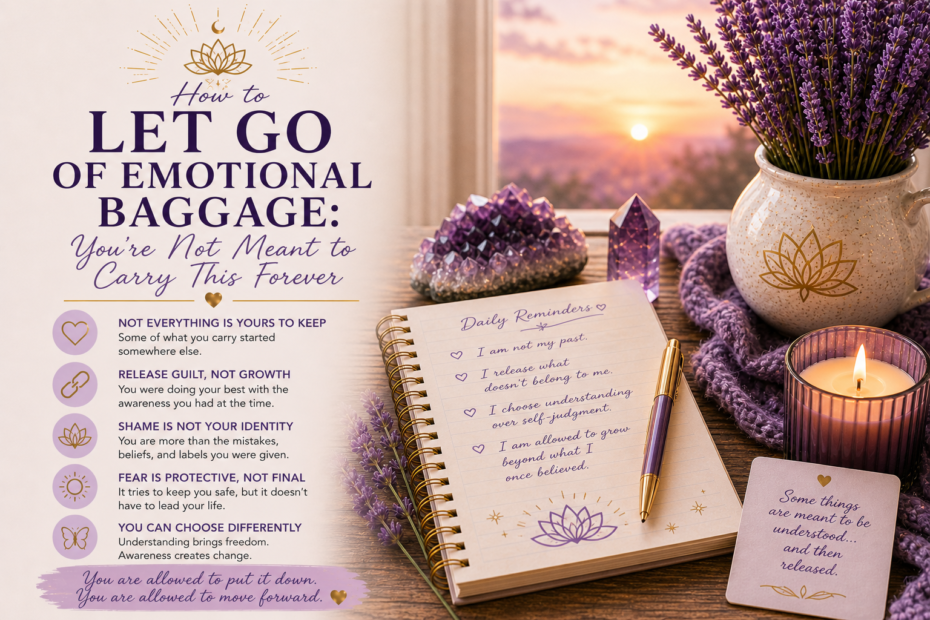 how to let go of emotional baggage journal and calming healing space with candle crystals and soft lighting